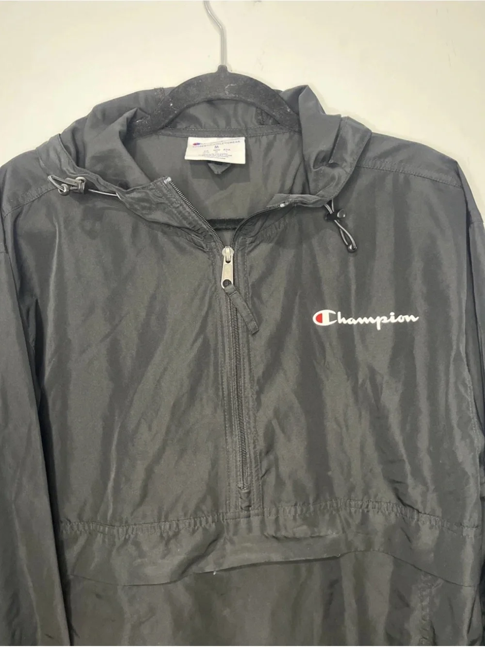 Champion Men’s Black Stadium Packable Hooded Pullover Windbreaker Jacket Size M